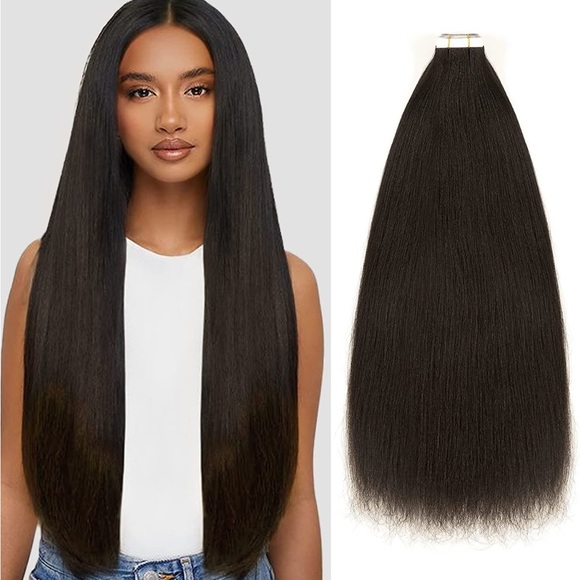 18Inch Yaki Straight Tape in Hair Extensions Human Hair 20pcs 40g Seamless